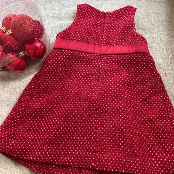 Wool Janie and Jack Christmas Red Sparkle Sweater Holiday Party Dress with Bow - Picture 2 of 4